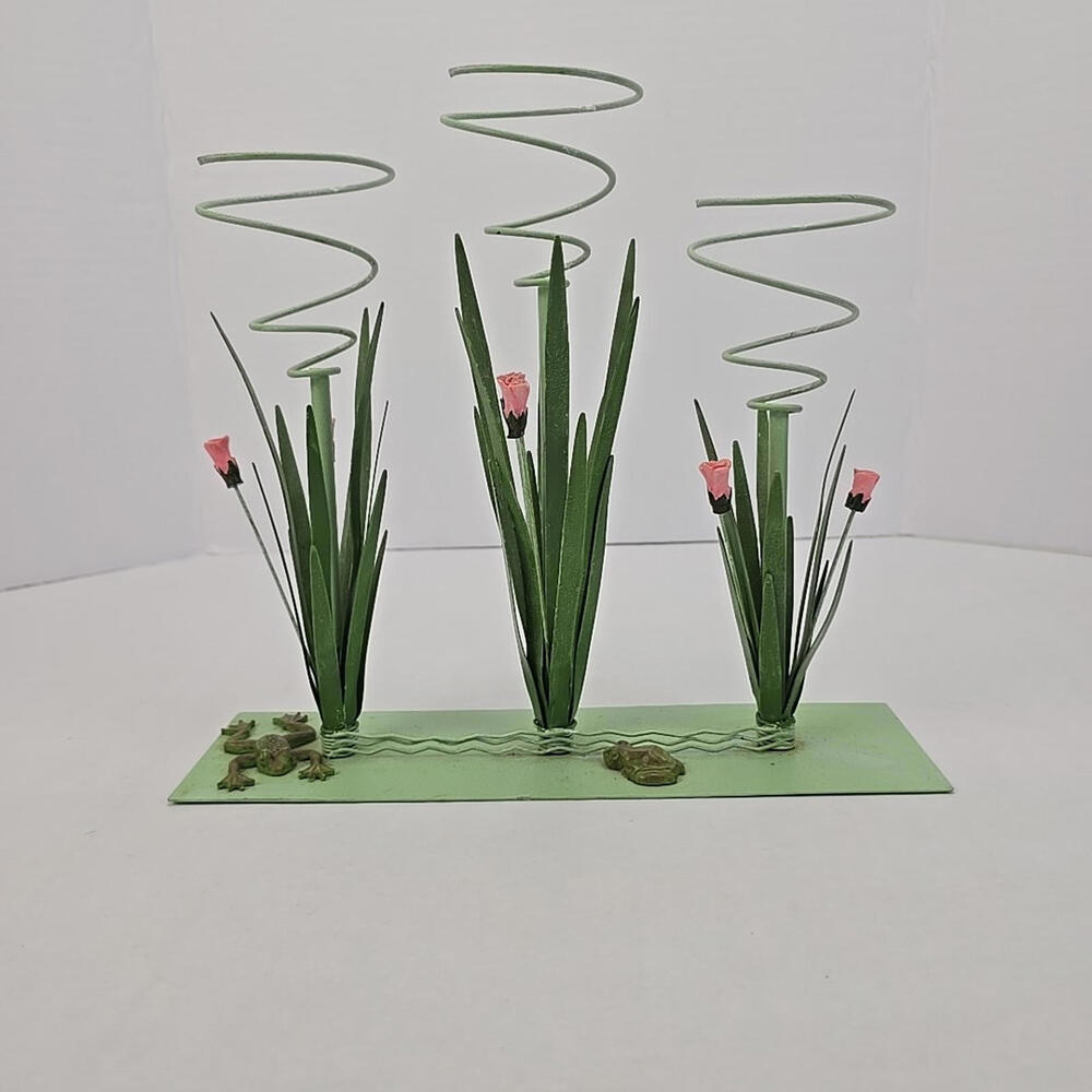 Vintage Air Plants Holders Display Planter Tillandsia Tole Metal Lily Pads Frogs - Picture 7 of 16